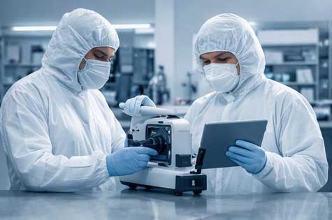 Operatore in tuta sterile per pulizia clean room ISO