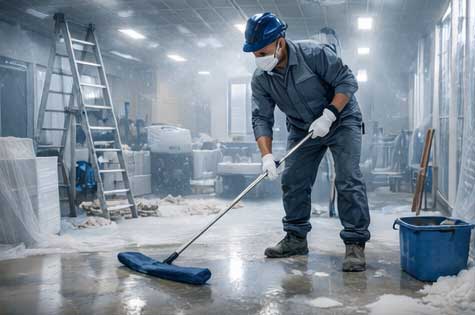 Pulizia straordinaria post-ristrutturazione con aspirapolvere industriale